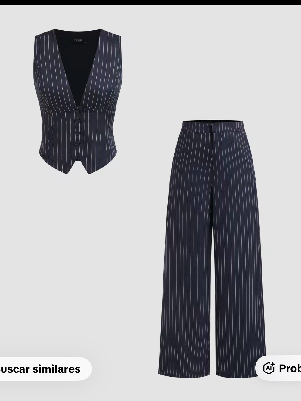 Cider Navy Pinstripe Sleeveless Vest & Wide-Leg Pants Set